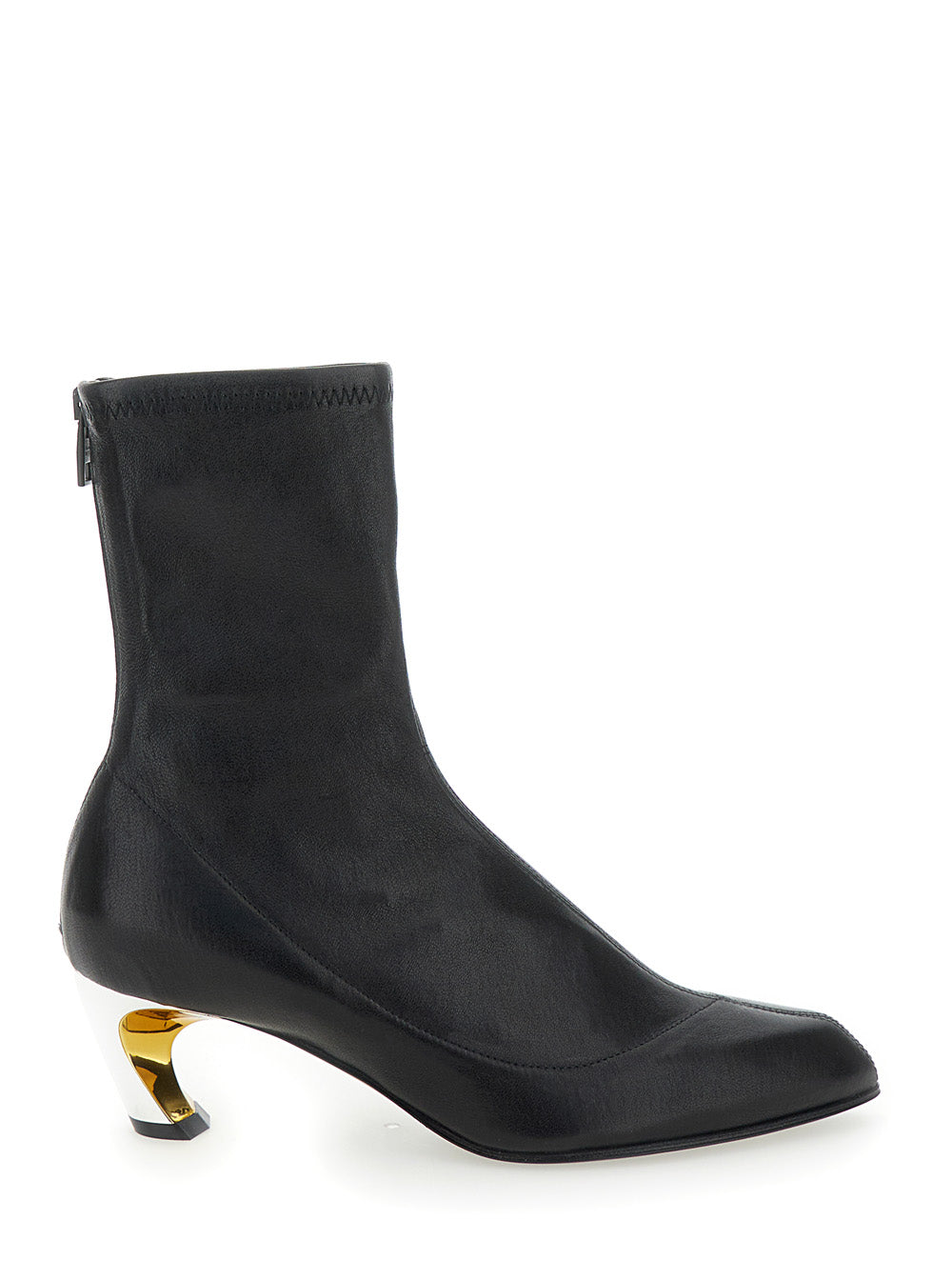 Alexander Mcqueen Women 'Armadillo' Black Ankle Boots With Golden Heel In Smooth Leather Woman