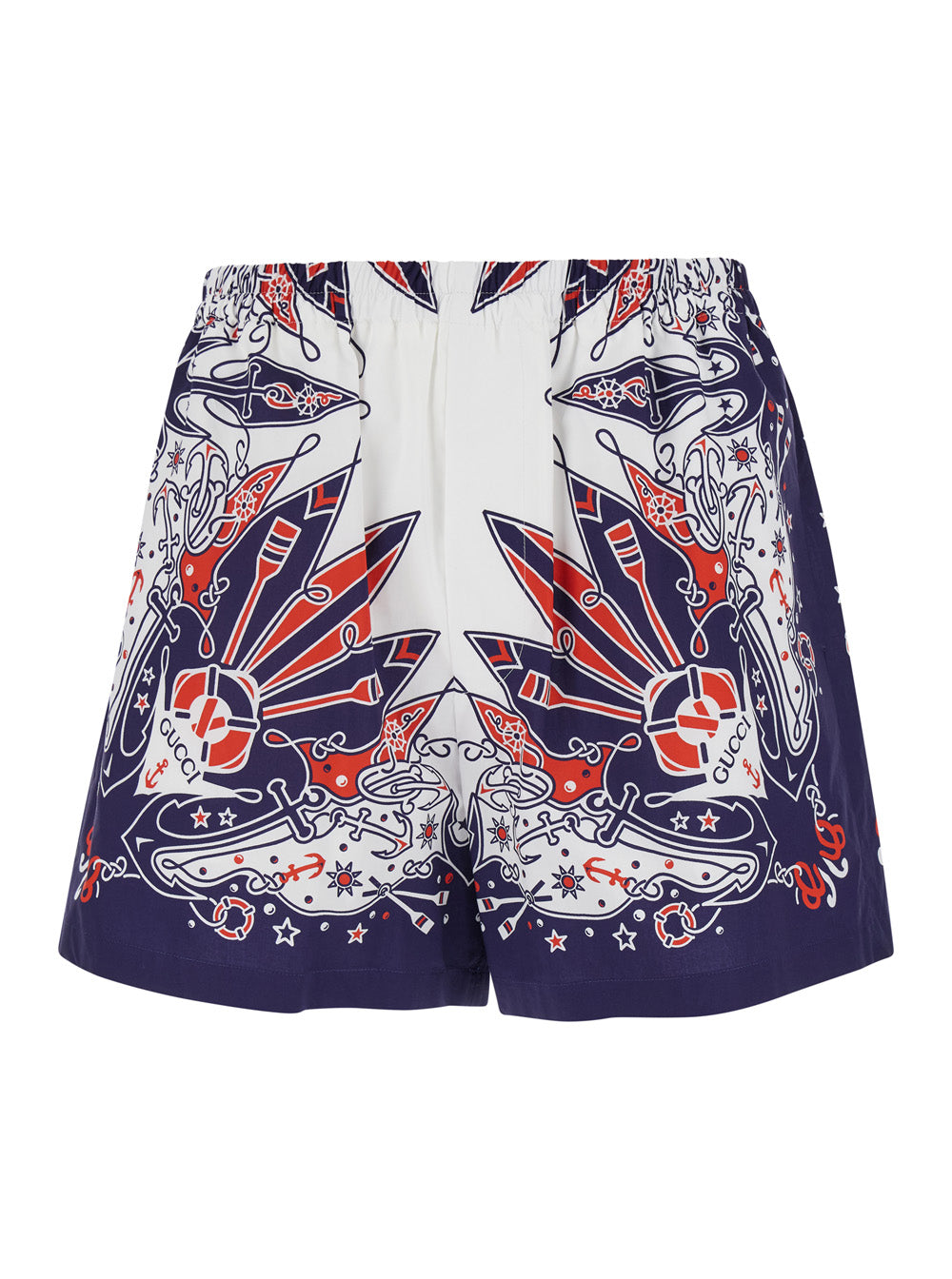 Gucci Men Blue Shorts With Gucci Bandana Print In Cotton Man