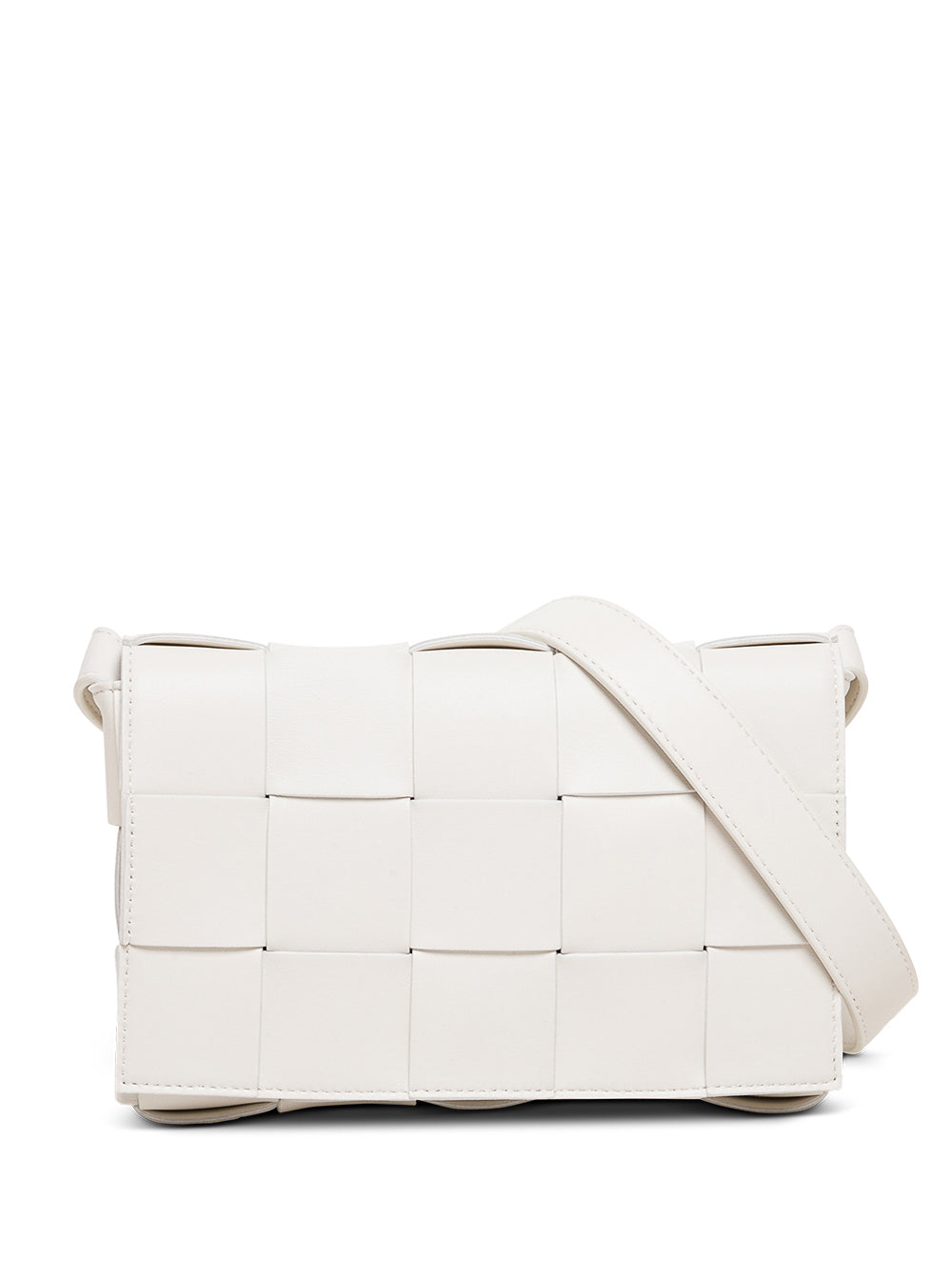 Bottega Veneta Women Cassette White Leather Crossbody Bag In Intreccio Nappa Leather