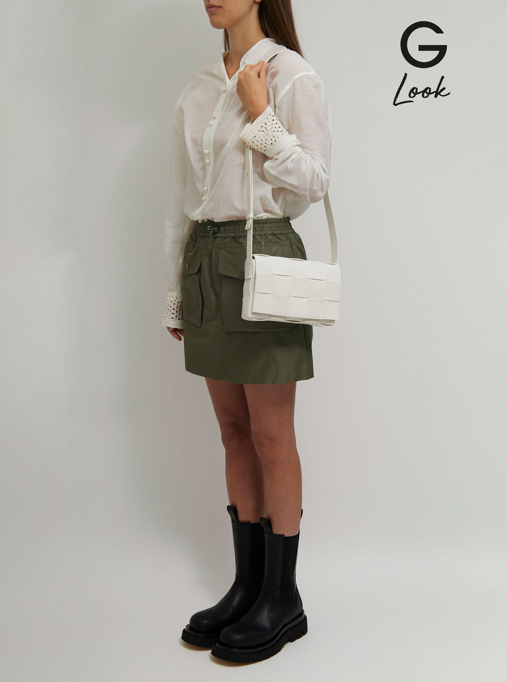 Bottega Veneta Women Cassette White Leather Crossbody Bag In Intreccio Nappa Leather
