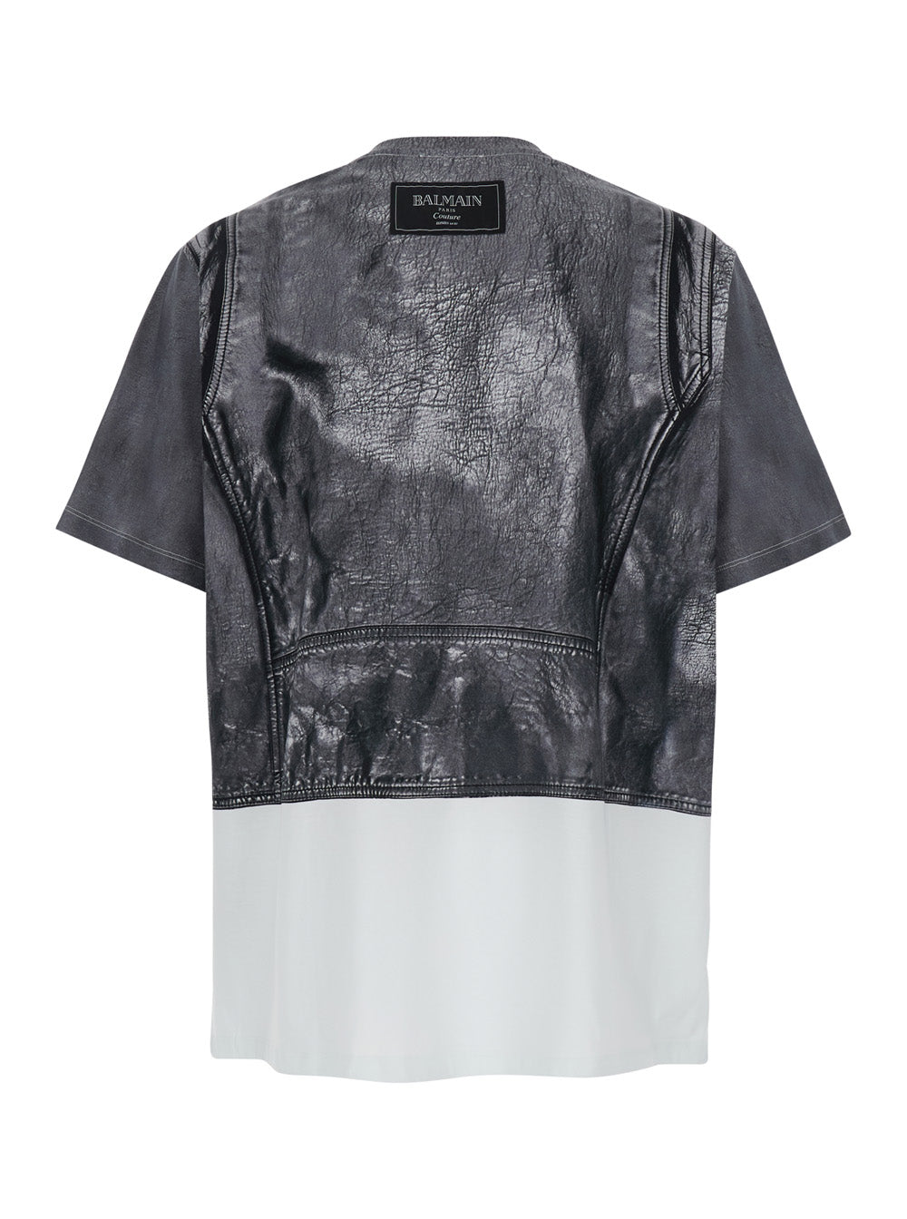 Balmain Men Black And White Crewneck T-Shirt With Layered Design In Cotton Man