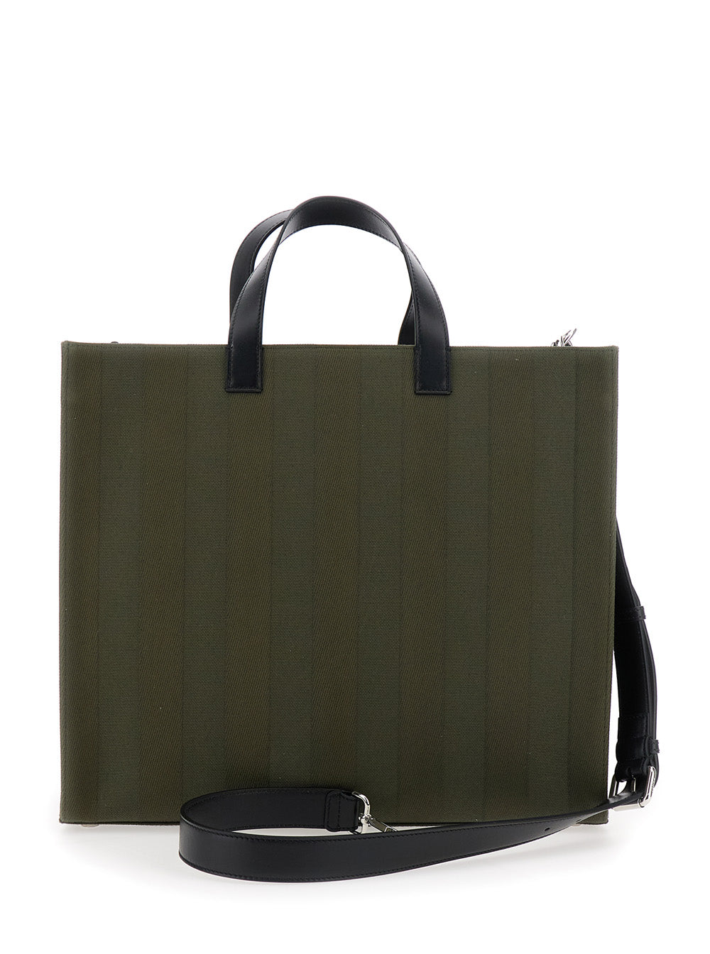 Fendi Men Green Shopper With Vertical Stripes Motif And Fendi Club Patch On The Front In Canvas Man
