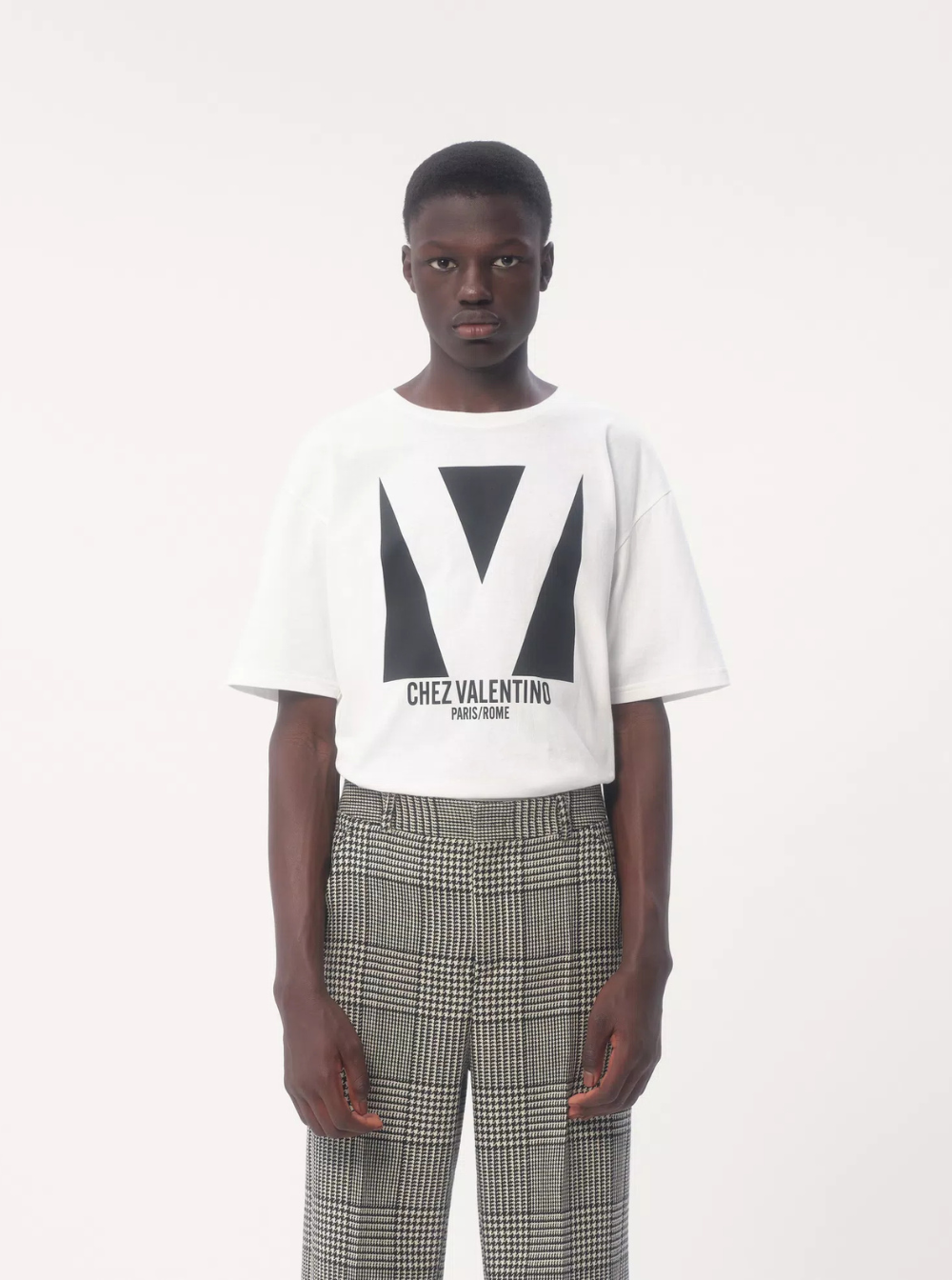 Valentino Men 'Chez' White Crewneck T-Shirt With Maxi Logo Print On The Front In Cotton Man