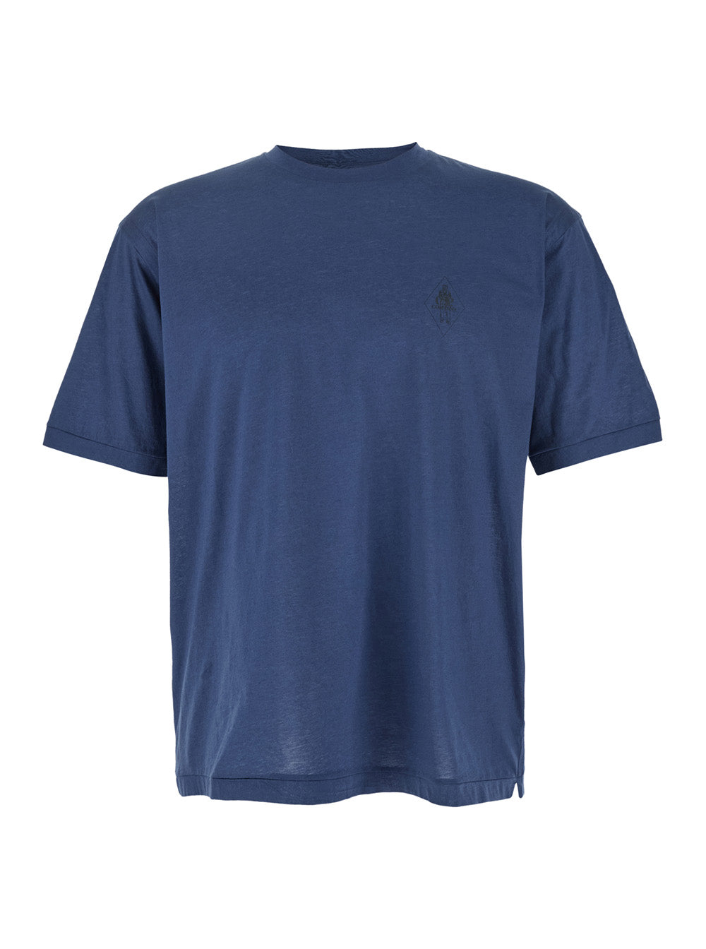 C.P. Company Men Blue Crewneck T-Shirt With Logo Embroidery On The Front In Cotton Man