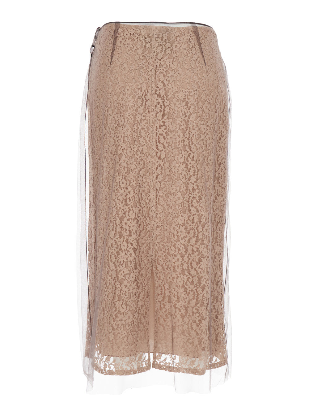 Fendi Women Beige Tube Skirt With All-Over Floral Embroidery In Lace Woman