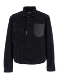 Dsquared2 Men Black Jacket With Classic Collar And Embossed Logo On The Front In Denim Man