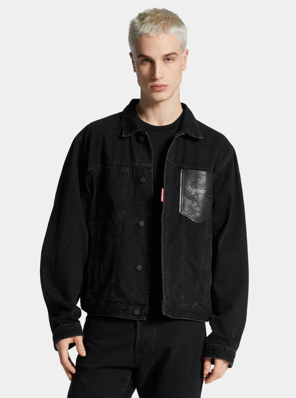 Dsquared2 Men Black Jacket With Classic Collar And Embossed Logo On The Front In Denim Man