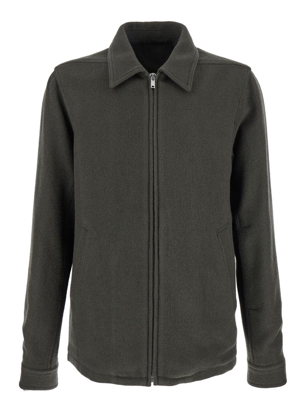Rick Owens Men 'Brad' Green Jacket With Classic Collar In Wool Man