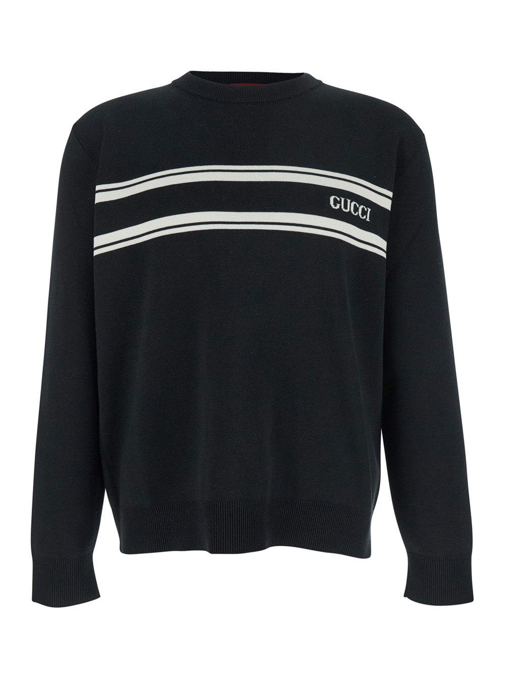 Gucci Men Black Sweater With Logo Lettering On The Front In Wool Man