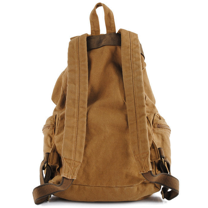 ROCKCOW Multi-Pocket Hiking Military Rucksack with Leather Accents on Brown 1005