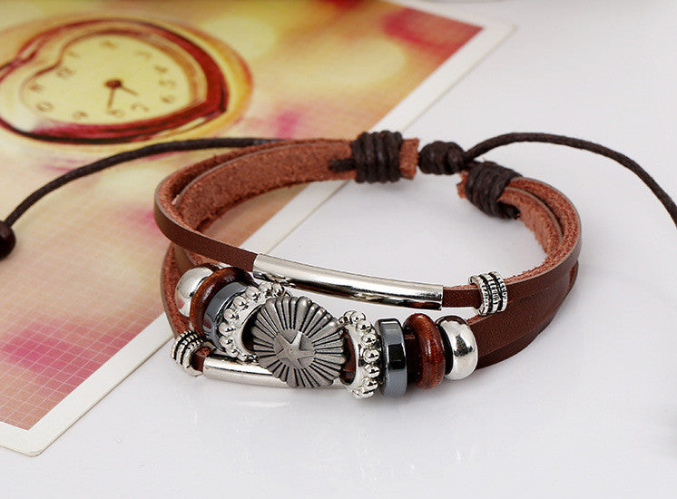 ROCKCOW Mens Vintage Leather Wrist Band Brown Rope Bracelet Bangle YY-PK001