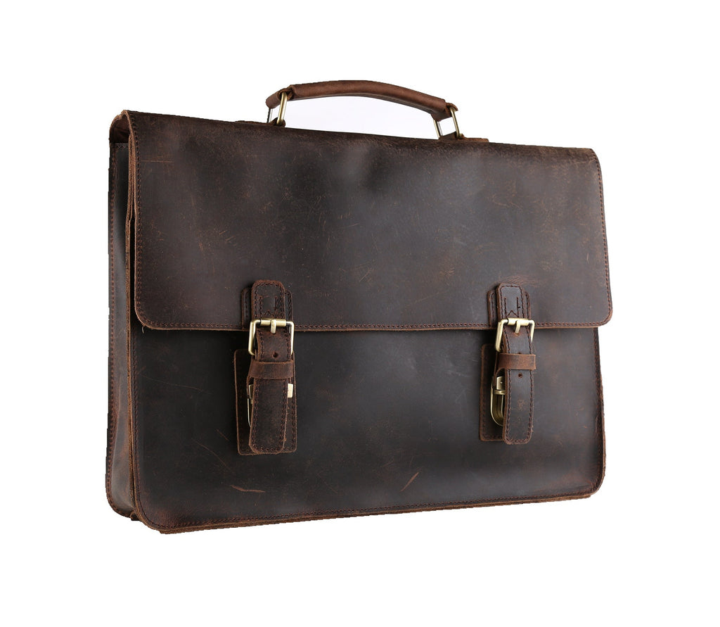 Vintage Brown Leather Briefcase, Men Messenger Bag, Laptop Bag 7035B-1