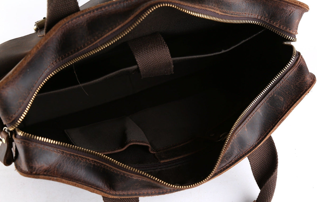 Vintage Brown Leather Briefcase, Men Messenger Bag, Laptop Bag 7035B-1