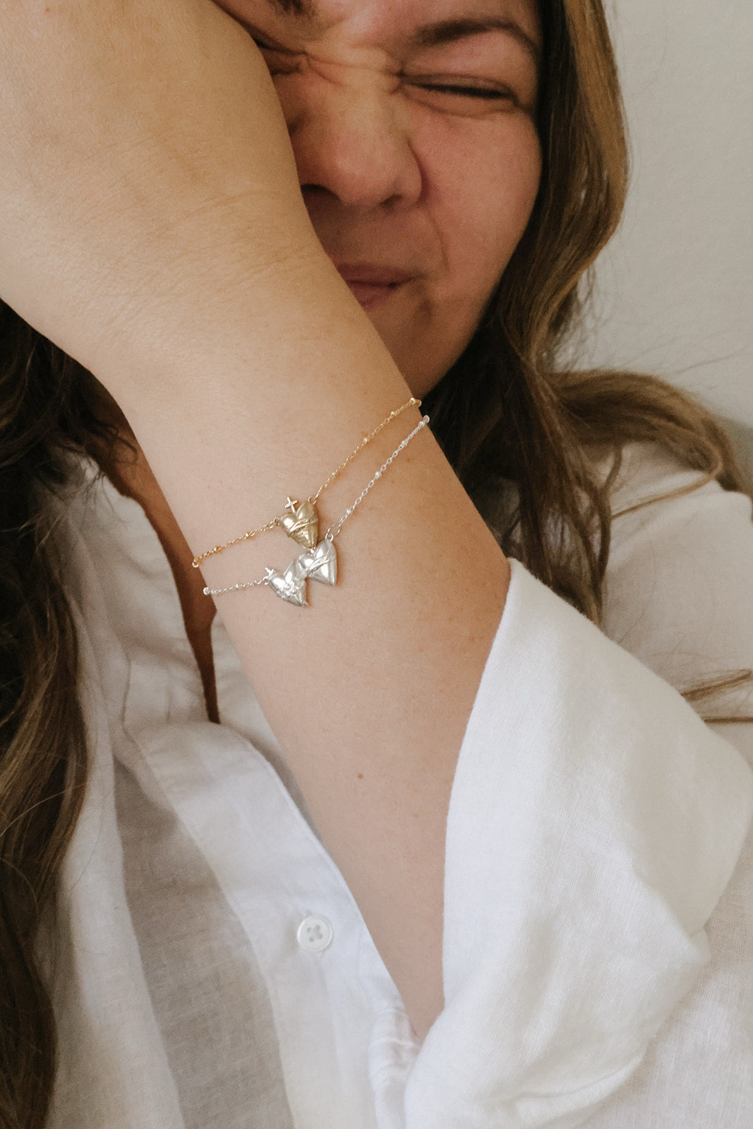 Sacred Heart and Immaculate Heart Bracelet in Sterling Silver