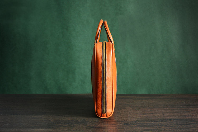 Handmade Tan Brown Leather Laptop Bag, Briefcase, Messenger Shoulder Bag D007