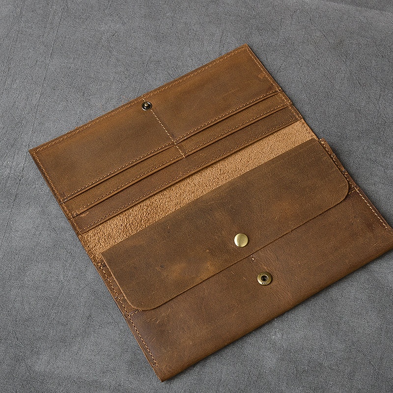 Crazy Horse Leather Men Long Wallet Bifold Wallet Card Holder Long Clutch ESS1182