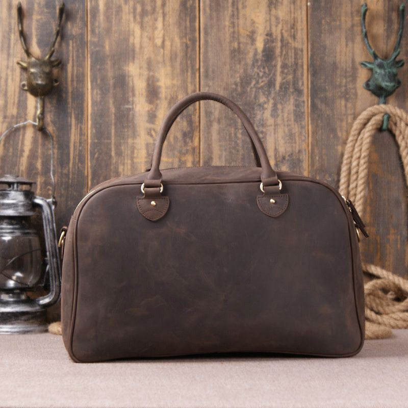 Vintage Brown Full Grain Leather Travel Duffle Bag for Men