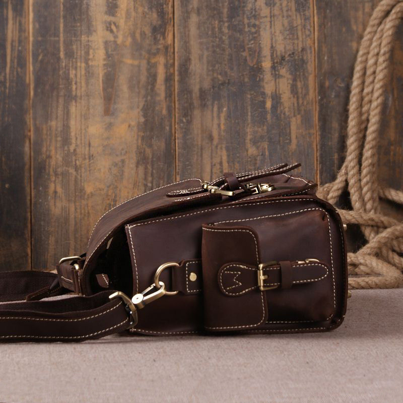 Dark Brown Leather Messenger Bag for Photographers, Travelers & Diaper Bag for Mother 6919