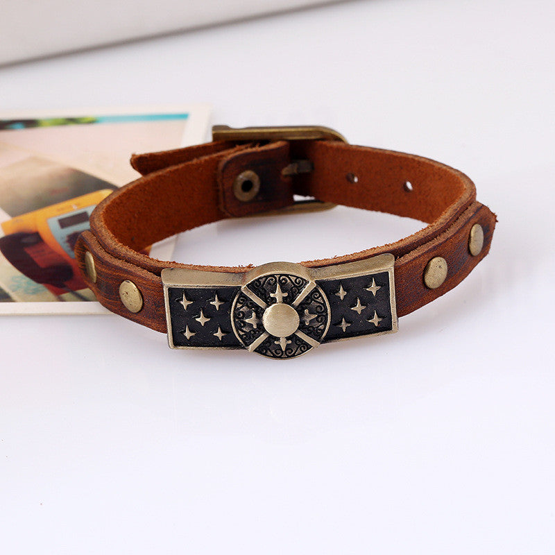 Men Cow Leather Genuine Wristband Cuff Bracelet Punk Style Charm Leather Bracelet YY-GT60