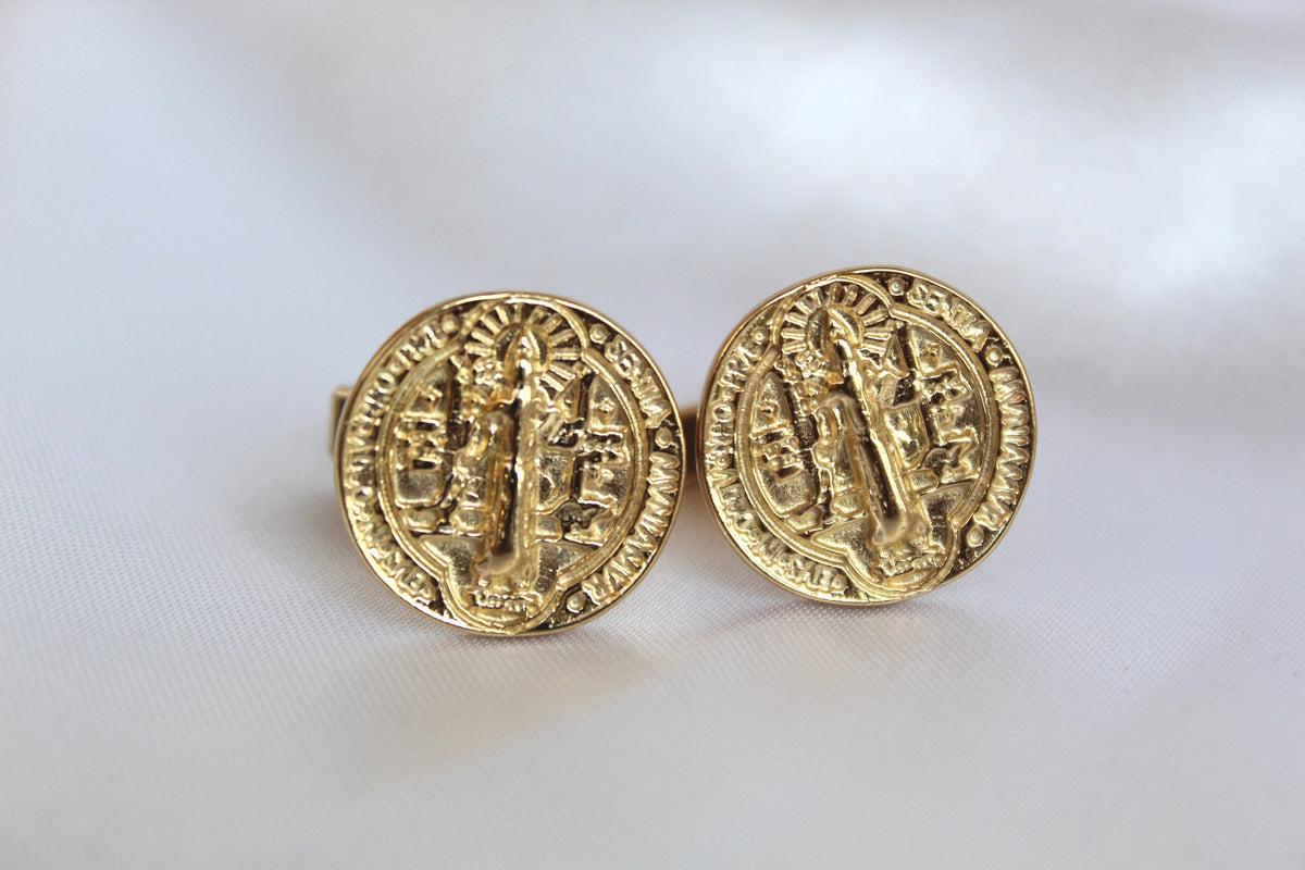 St. Benedict Cufflinks in Gold Vermeil