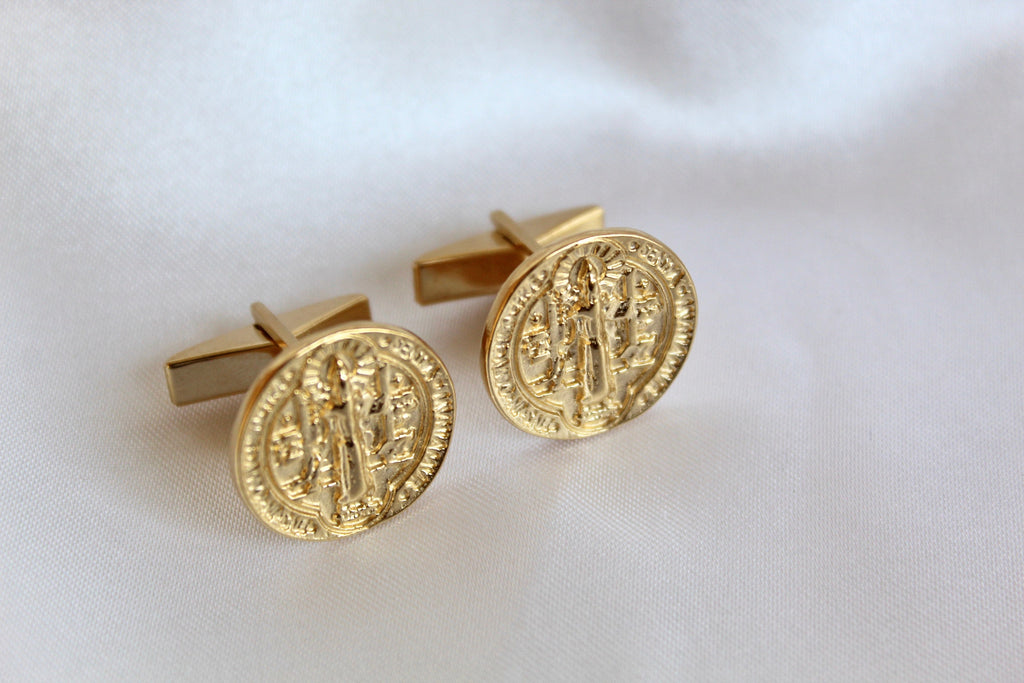 St. Benedict Cufflinks in Gold Vermeil