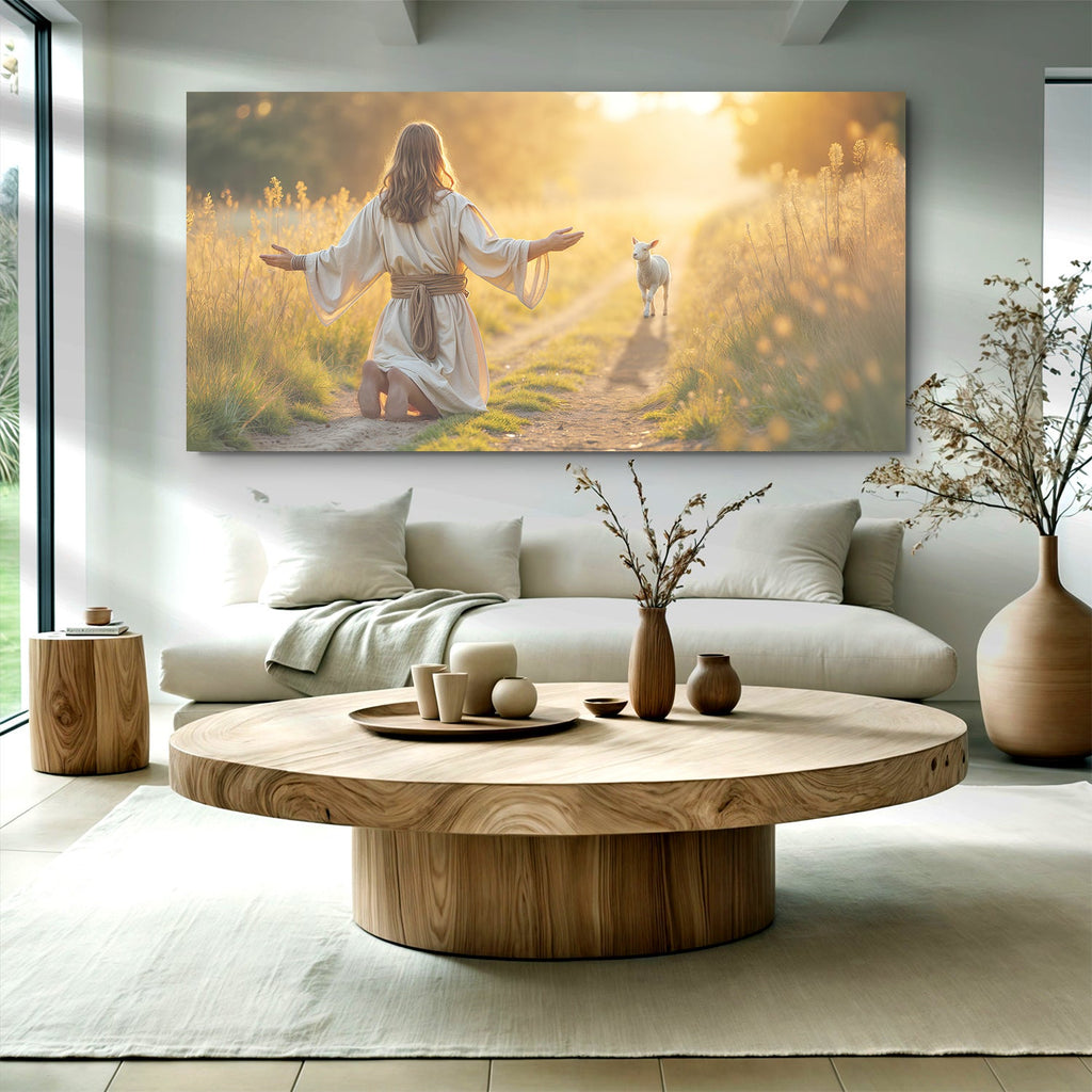 Jesus Protects The Lamb From Wolves Faith Wall Art IX