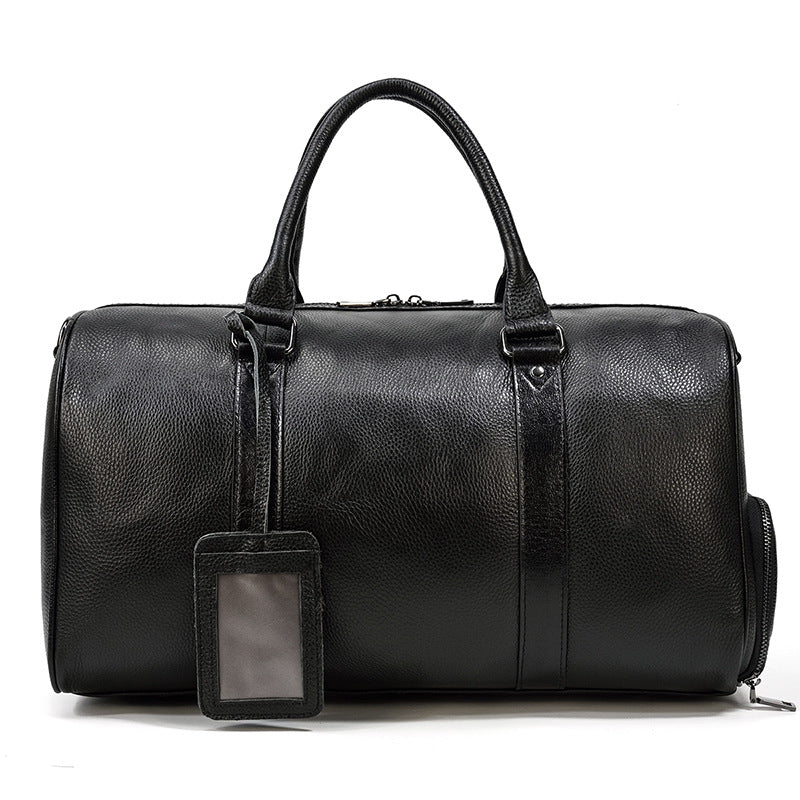 Full Grain Leather Travel Bag With Shoes Compartment, Cowhide Leather Duffle Bag, Overnight Bag