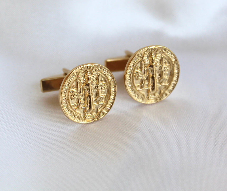 St. Benedict Cufflinks in Gold Vermeil
