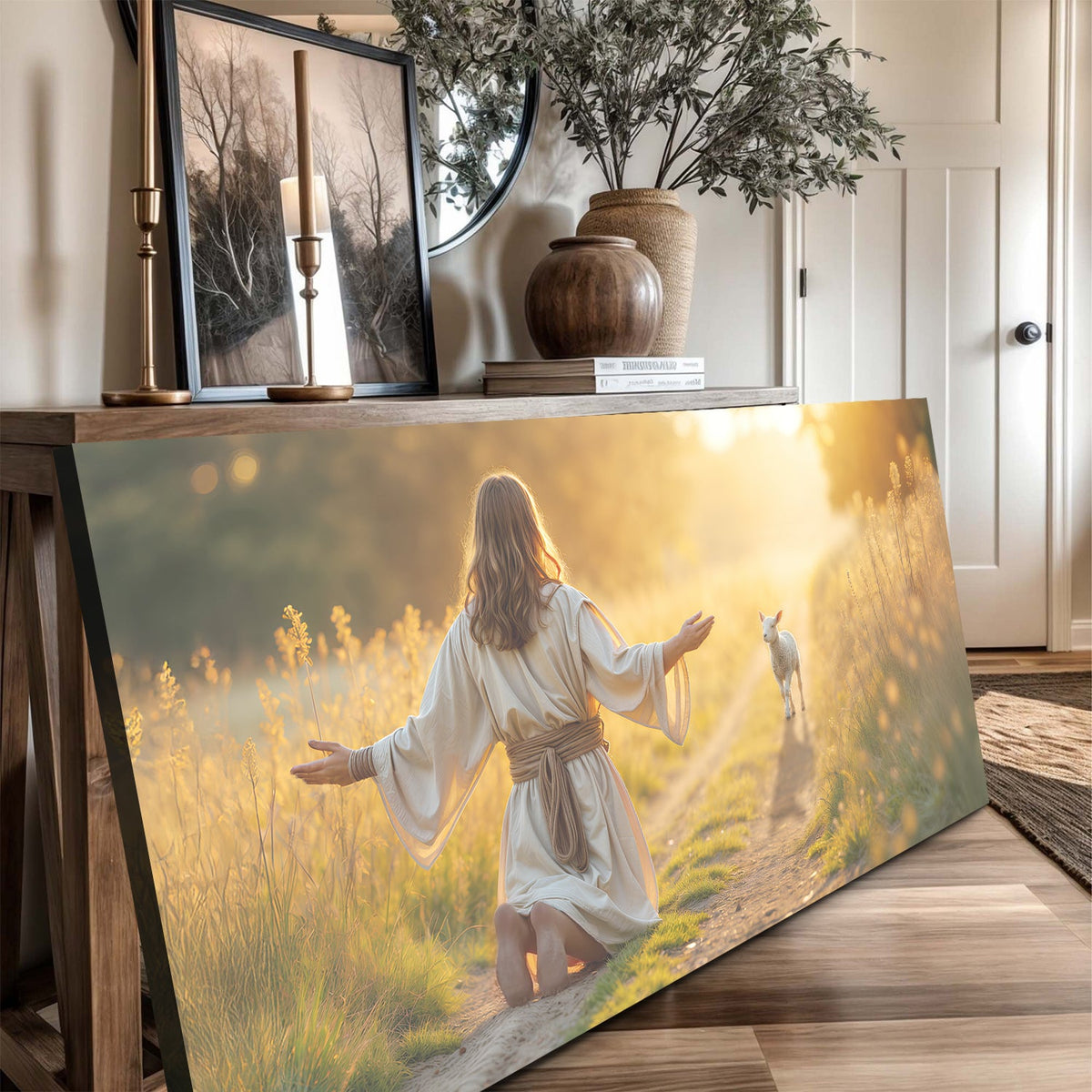 Jesus Protects The Lamb From Wolves Faith Wall Art IX