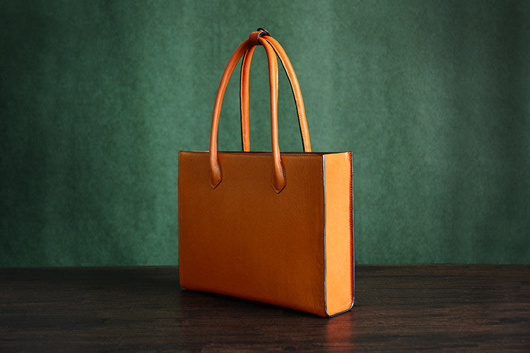 100% Handmade Italian Vegetable Tanned Leather Tote Bag, Shoulder Bag, Lady Shopper Bag D010