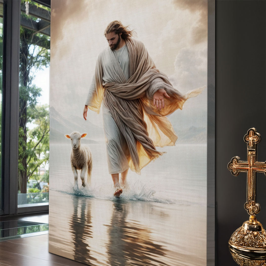 Jesus Protects The Lamb From Wolves Faith Wall Art XIII