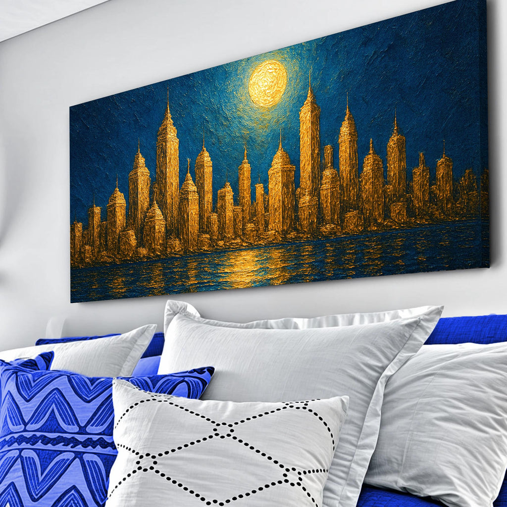 Golden Metropolis Cityscape Impasto Wall Art