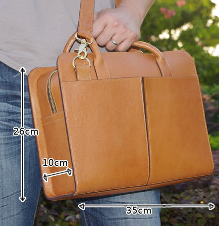 Handmade Tan Brown Leather Briefcase, Laptop Bag, Messenger Shoulder Bag Men's Handbag D018
