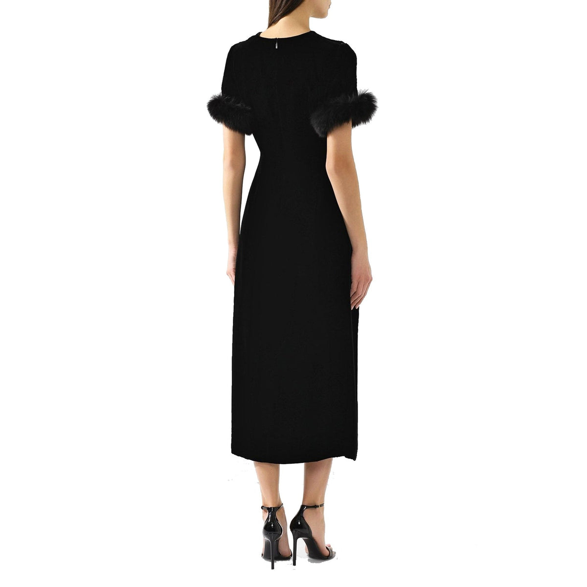 Fendi Fur Trim Velvet Midi Dress Women