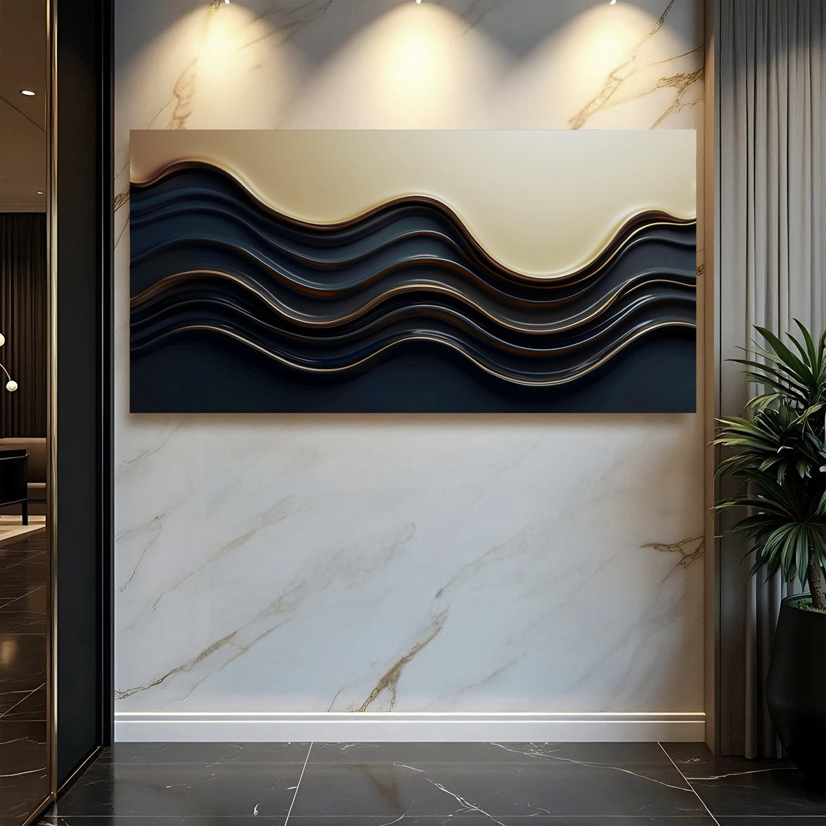 Black and Gold Minimalist Abstract Wall Art III