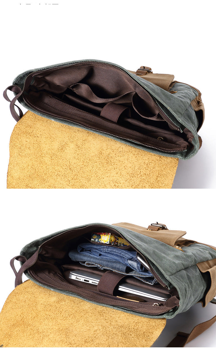 Canvas Leather Backpack, Laptop Backpack, Vintage Waterproof Shoulder Bag