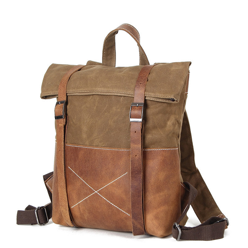 Waxed Canvas Vintage Backpack, handmade Rucksack, Hiking Bag FX1008