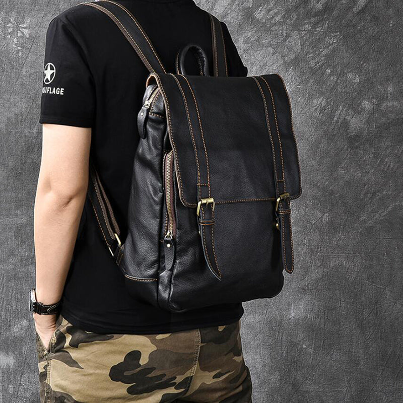 Full Grain Leather Men's Backpack, Distressed Leather Travel Backpack, Laptop Backpack