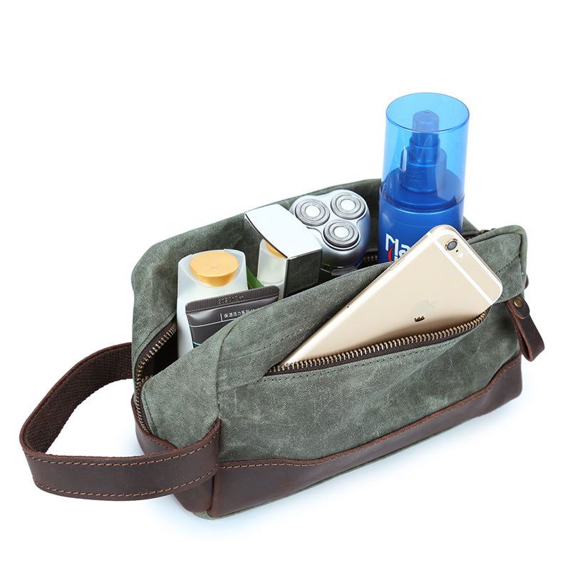 Groomsmen Gift Waxed Canvas Leather Toiletry Bag Waterproof Dopp Kit Cosmetic Bag