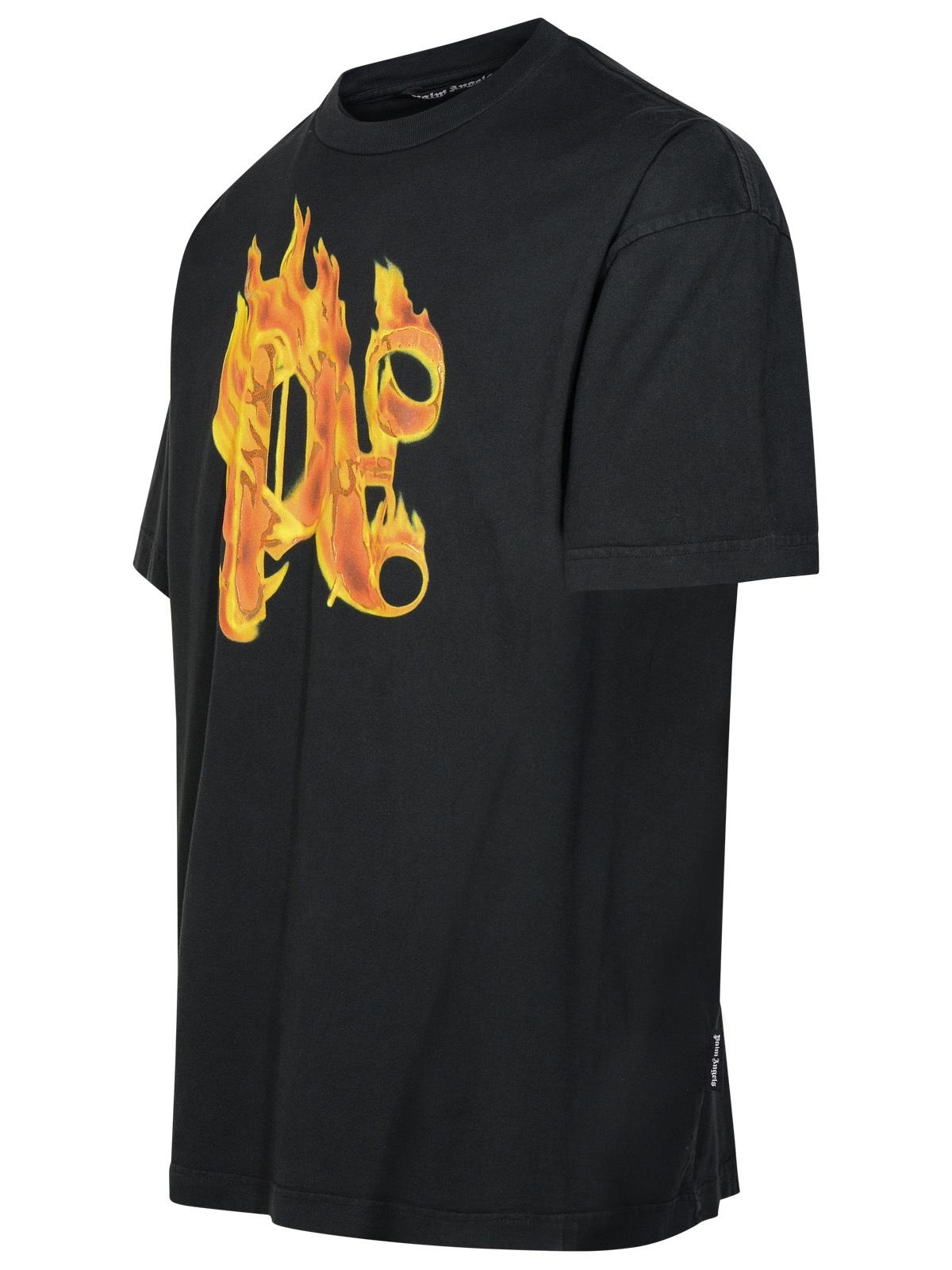 Palm Angels 'Burning Monogram' Black Cotton T-Shirt Men