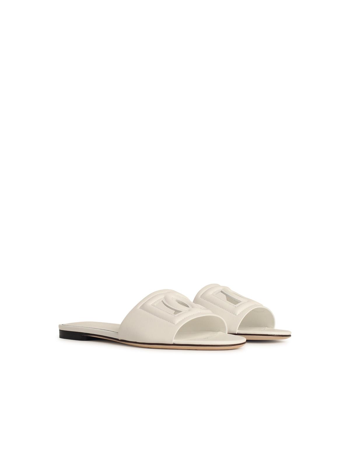 Dolce & Gabbana White Leather Slippers Women