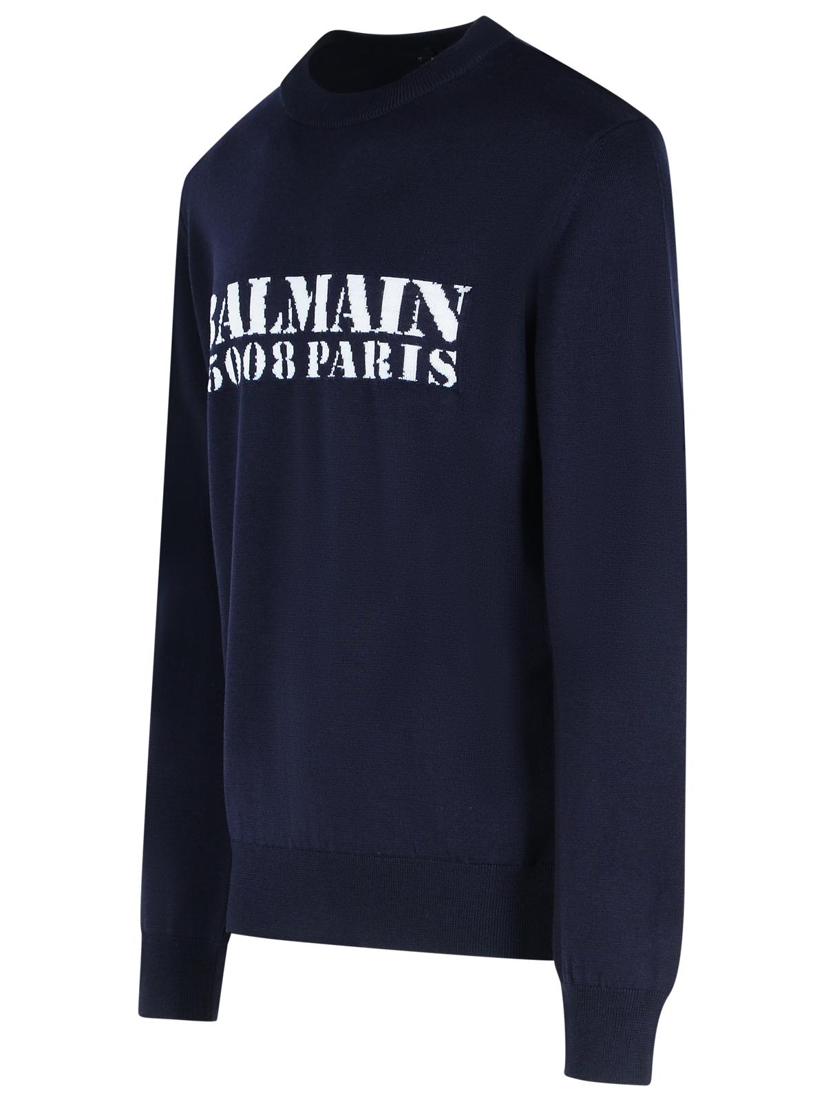 Balmain Navy Merino Wool Sweater Men