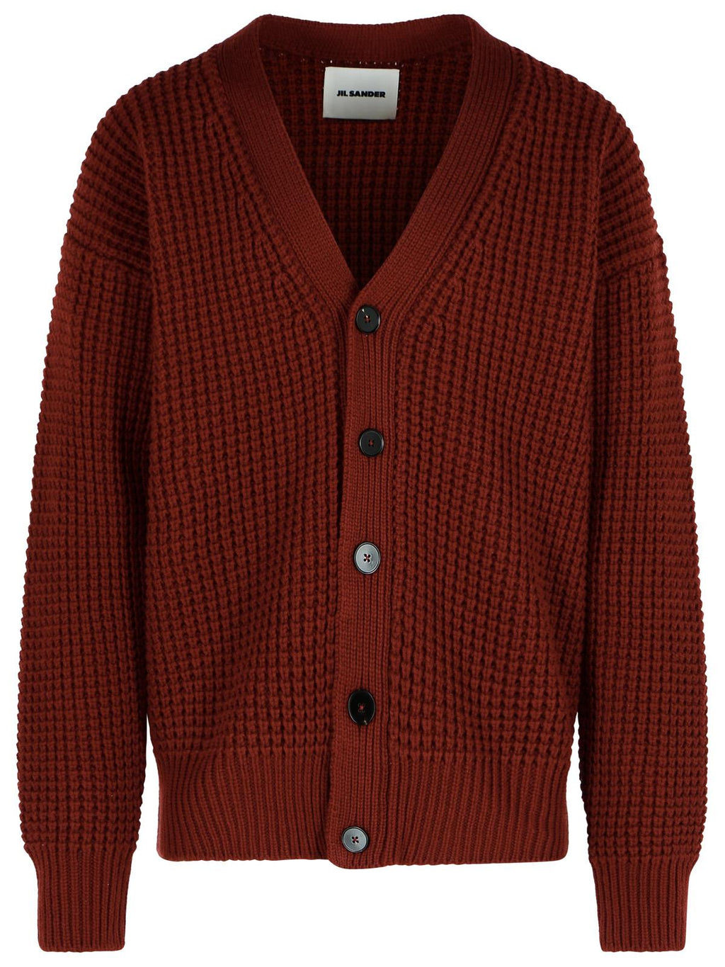 Jil Sander Burgundy Virgin Wool Cardigan Men