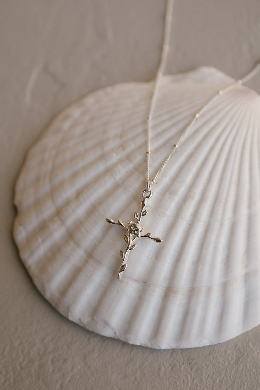Rose Ever Blooming Cross Necklace | Sterling Silver