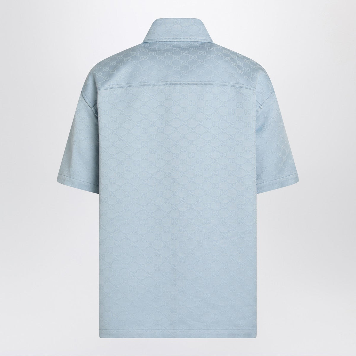 Gucci Light Blue Cotton Shirt With Gg Jacquard Men