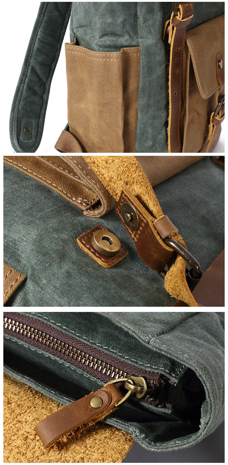 Canvas Leather Backpack, Laptop Backpack, Vintage Waterproof Shoulder Bag