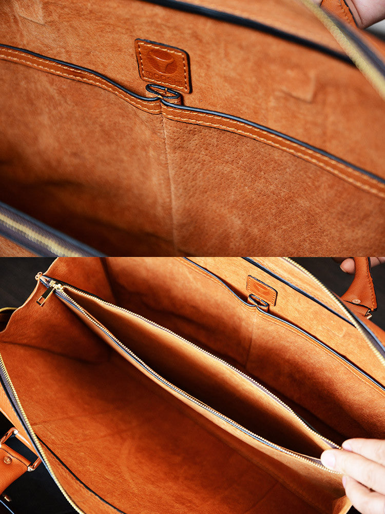 Handmade Tan Brown Leather Laptop Bag, Briefcase, Messenger Shoulder Bag D007