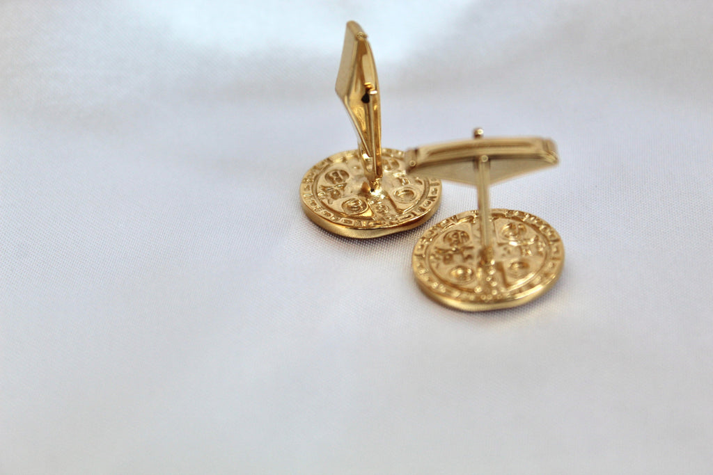 St. Benedict Cufflinks in Gold Vermeil