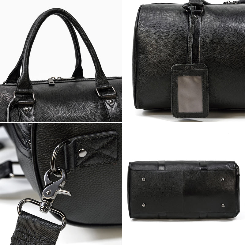 Full Grain Leather Travel Bag With Shoes Compartment, Cowhide Leather Duffle Bag, Overnight Bag
