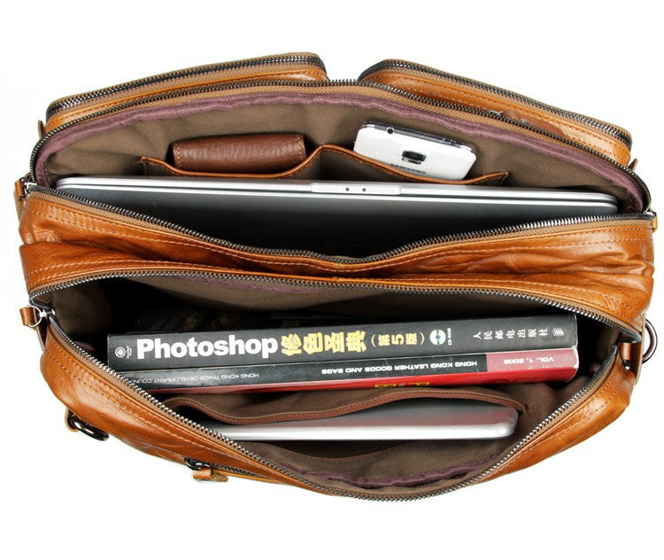 Full Grain Leather Briefcase Convertible Leather Backpack Messenger Shoulder Bag